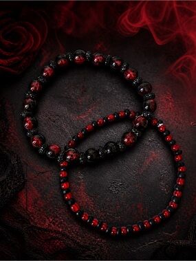 Blood Moon Gothic Red & Black Bracelet Set 9”